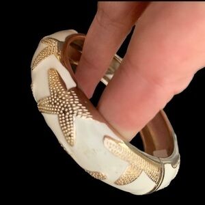 Beautiful white and gold enamel cuff bracelet